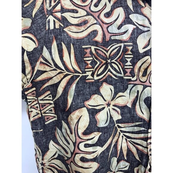 Bishop St Mens Aloha Button Up Short Sleeve Shirt XL Black Brown Floral Hawaii - Picture 3 of 7